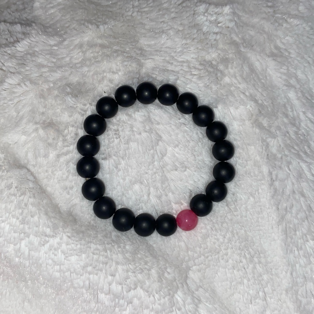 Black And Pink Beaded Bracelet 7$